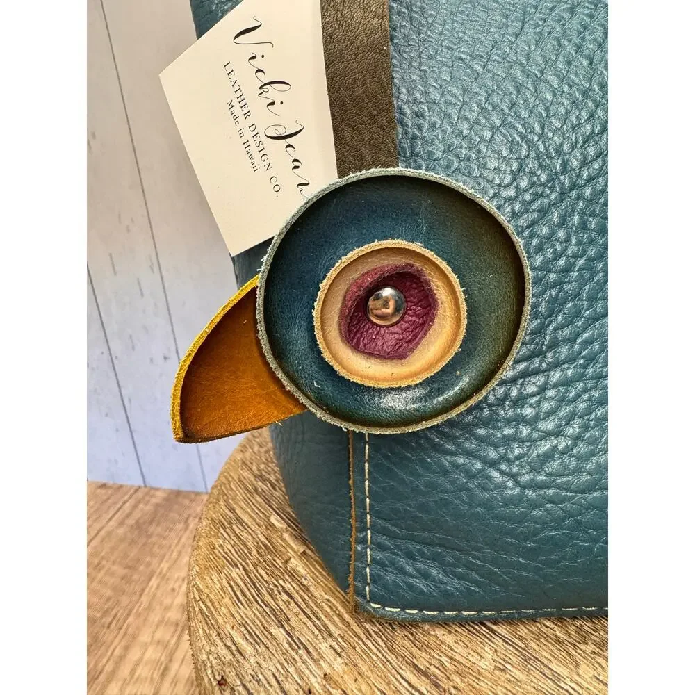 Genuine Leather Round Flower Purse Charm Blue Tan Plum Boho Bag Charm